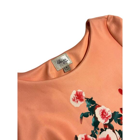 Beige by Eci Peach Spring Floral Midi Straight Pencil Dress 3/4 Sleeve Size 8 - Picture 2 of 15